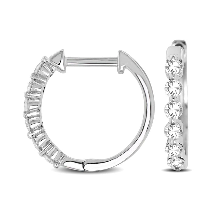 14K White Gold 1/4 Ctw Diamond Hoop Earrings