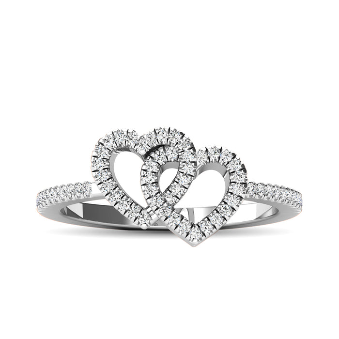 10K White Gold 1/5 Ctw Diamond Double Heart Ring