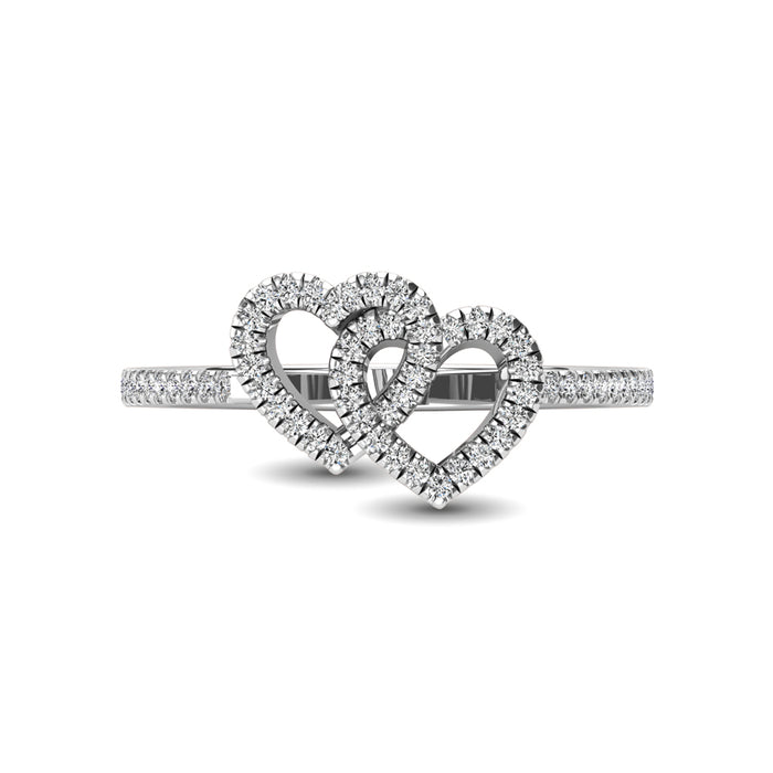 10K White Gold 1/5 Ctw Diamond Double Heart Ring