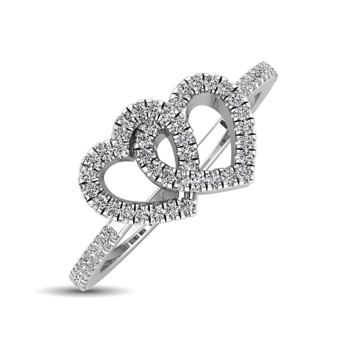 10K White Gold 1/5 Ctw Diamond Double Heart Ring