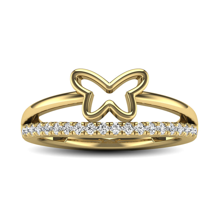 10K Yellow Gold 1/5 Ctw Diamond Butterfly Ring