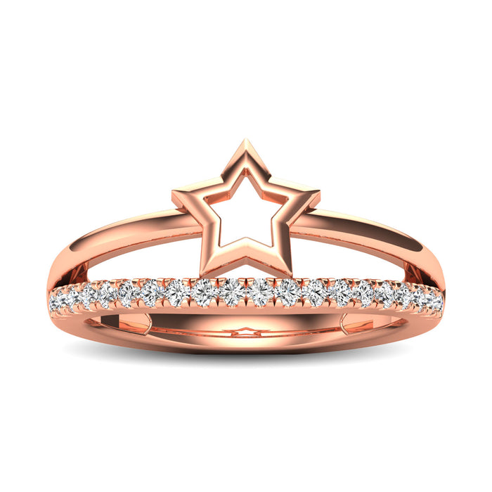 10K Rose Gold 1/5 Ctw Diamond Twikle Star Ring