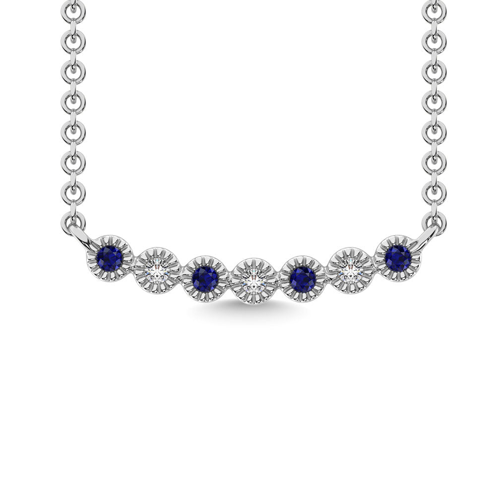 Diamond 1/10 Ct.Tw. And Blue Sapphire Band in 10K White Gold