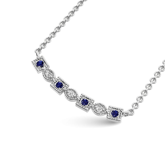 Diamond 1/8 Ct.Tw. And Blue Sapphire Fashion Necklace in 10K White Gold