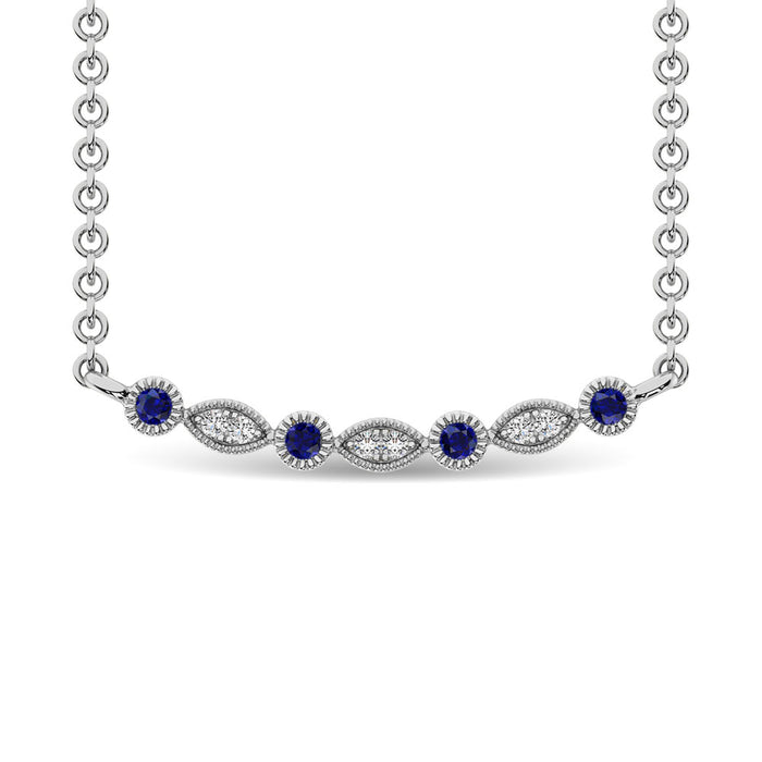 Diamond 1/10 Ct.Tw. And Blue Sapphire Fashion Necklace in 10K White Gold