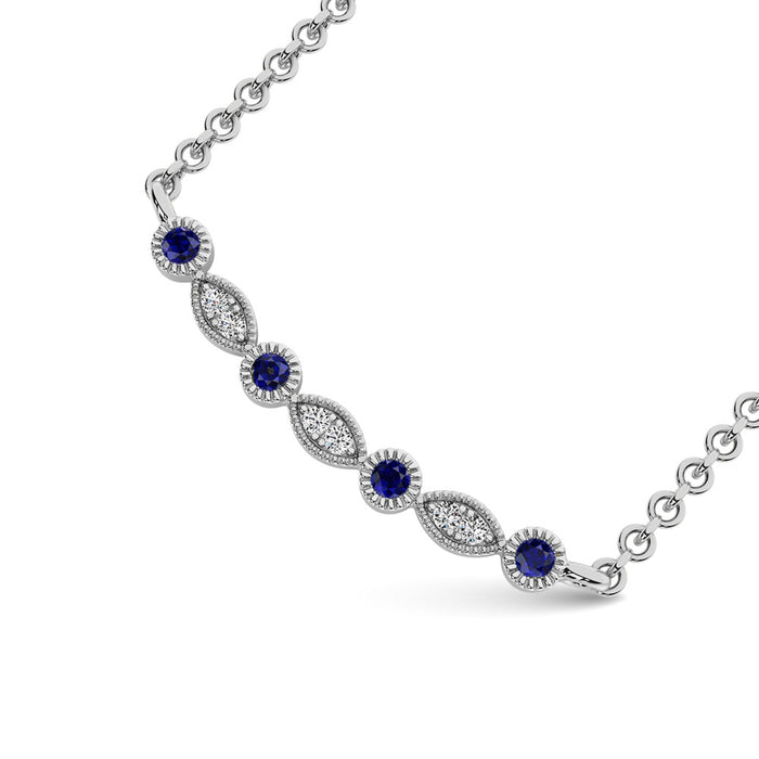 Diamond 1/10 Ct.Tw. And Blue Sapphire Fashion Necklace in 10K White Gold