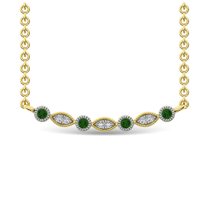 Diamond 1/10 Ct.Tw. And Tsaverite Fashion Necklace in 10K Yellow Gold