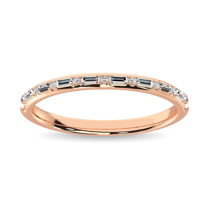 Diamond 1/10 Ct.Tw. Round and Baguette Stackable Ring in 14K Rose Gold