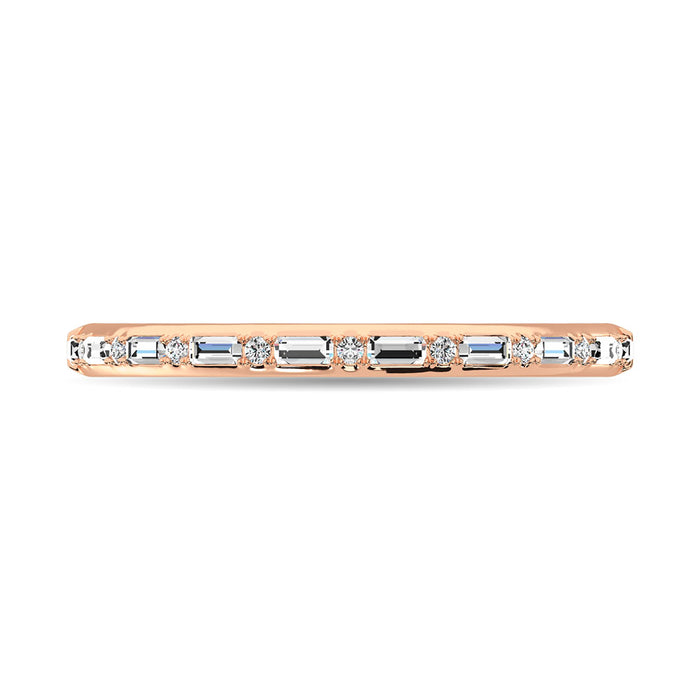 Diamond 1/10 Ct.Tw. Round and Baguette Stackable Ring in 14K Rose Gold