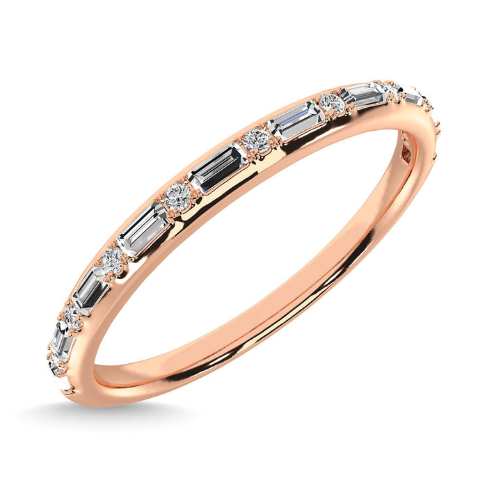 Diamond 1/10 Ct.Tw. Round and Baguette Stackable Ring in 14K Rose Gold