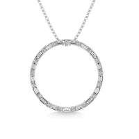 Thumbnail for Diamond 1/5 Ct.Tw. Round and Baguette Cut Open Circle Pendant in 10K White Gold