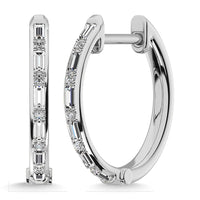 Thumbnail for Diamond 1/4 Ct.Tw. Round and Baguette Cut Hoop Earrings in 10K White Gold
