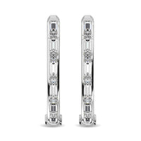Thumbnail for Diamond 1/4 Ct.Tw. Round and Baguette Cut Hoop Earrings in 10K White Gold