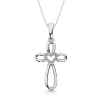 Thumbnail for Sterling Silver Diamond Accent Heart & Cross Pendant