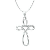Thumbnail for Sterling Silver Diamond Accent Heart & Cross Pendant