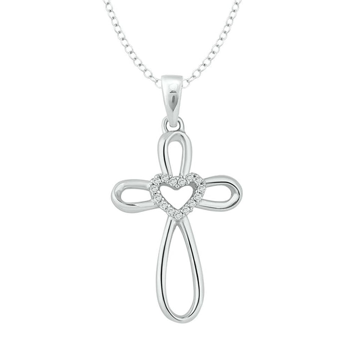 Sterling Silver Diamond Accent Heart & Cross Pendant