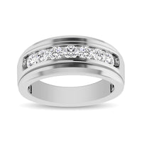 Thumbnail for 10K White Gold 1/4 Ctw Round Cut Diamond Mens Wedding Band