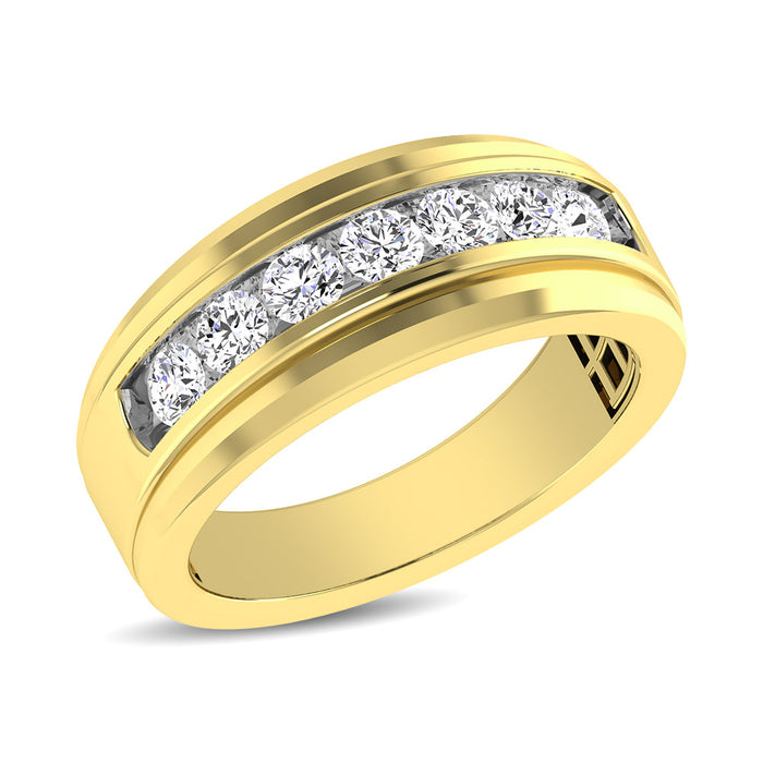 10K Yellow Gold 1/4 Ctw Round Cut Diamond Mens Wedding Band