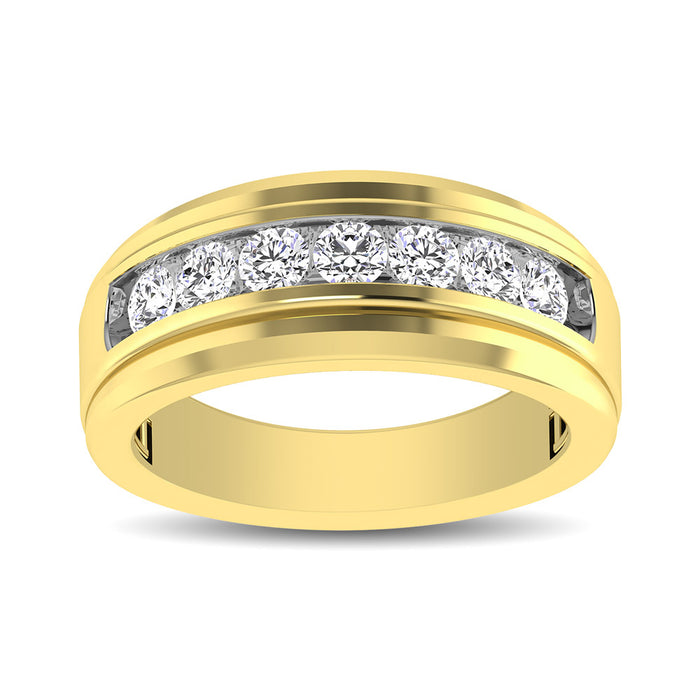 10K Yellow Gold 1/4 Ctw Round Cut Diamond Mens Wedding Band