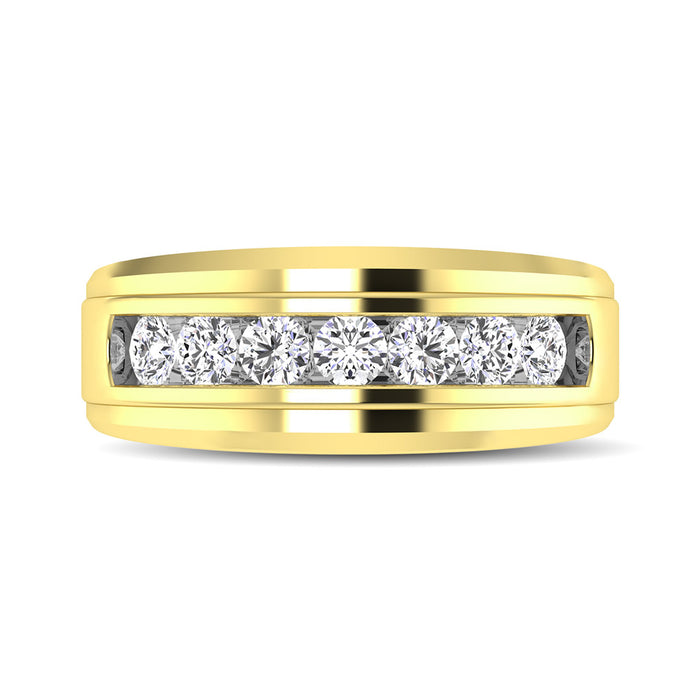 10K Yellow Gold 1/4 Ctw Round Cut Diamond Mens Wedding Band