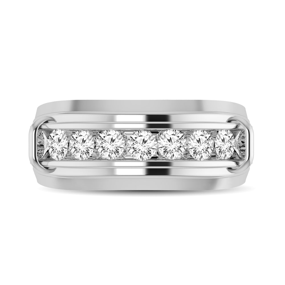 10K White Gold 1/4 Ctw Round Cut Diamond Mens Wedding Band