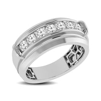 Thumbnail for 10K White Gold 1/2 Ctw Round Cut Diamond Mens Wedding Band