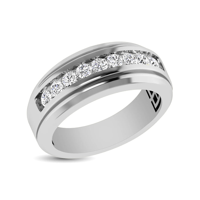 10K White Gold 1/2 Ct.Tw. Diamond 9 Stone Satin Finish Mens Band