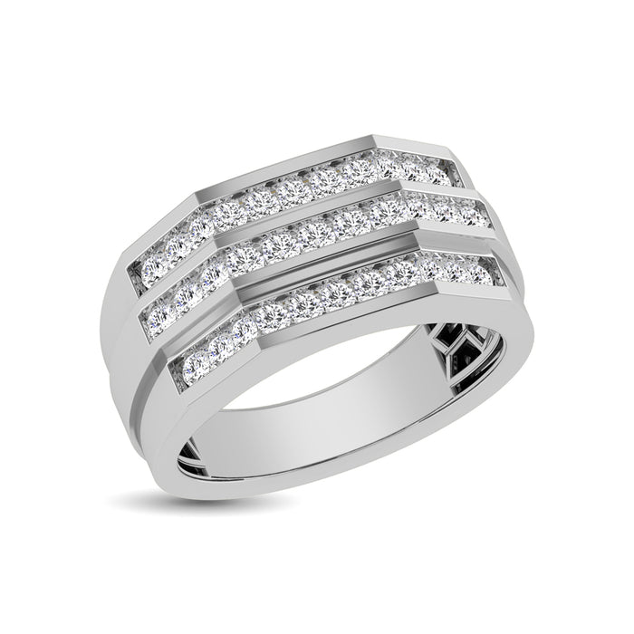 10K White Gold 1/4 Ct.Tw. Diamond Triple Row Mens Band