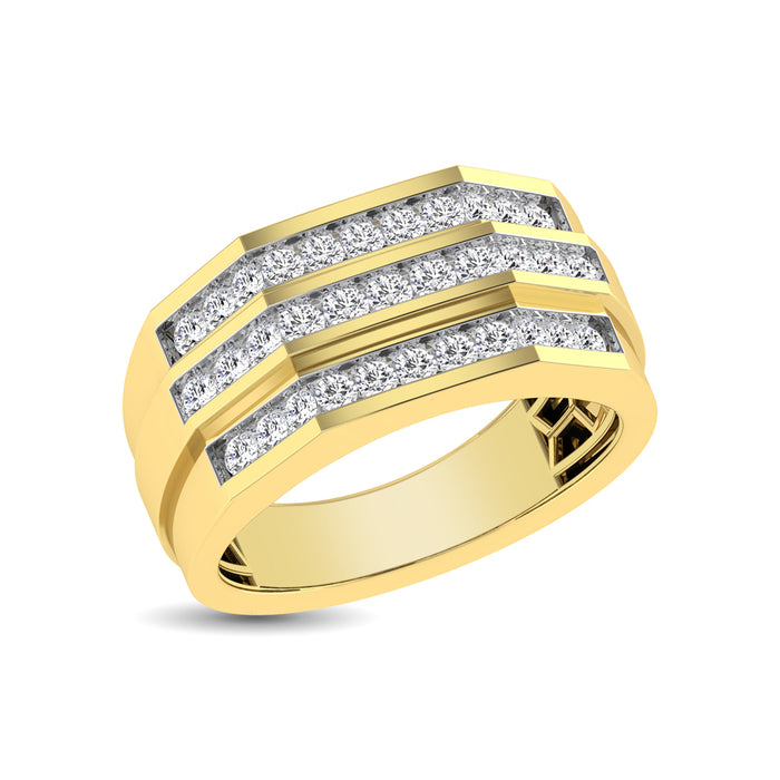 10K Yellow Gold 1/2 Ct.Tw. Diamond Triple Row Mens Band