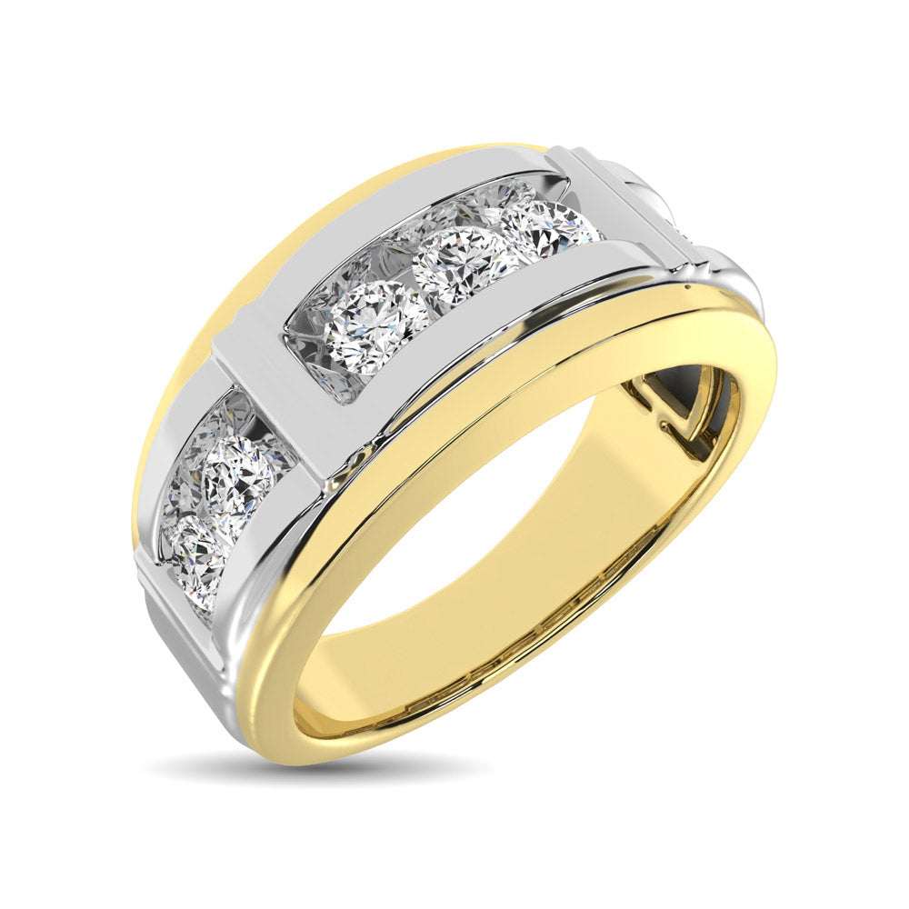 10K Two Tone Diamond 1/10 Ctw 7 Stone Men's Band
