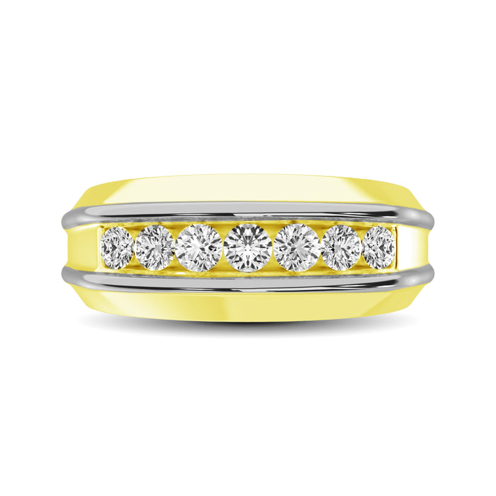 10K Yellow Gold with Accent of 10K White Gold 1/4 Ct.Tw. Diamond 7 Stone Mens Band