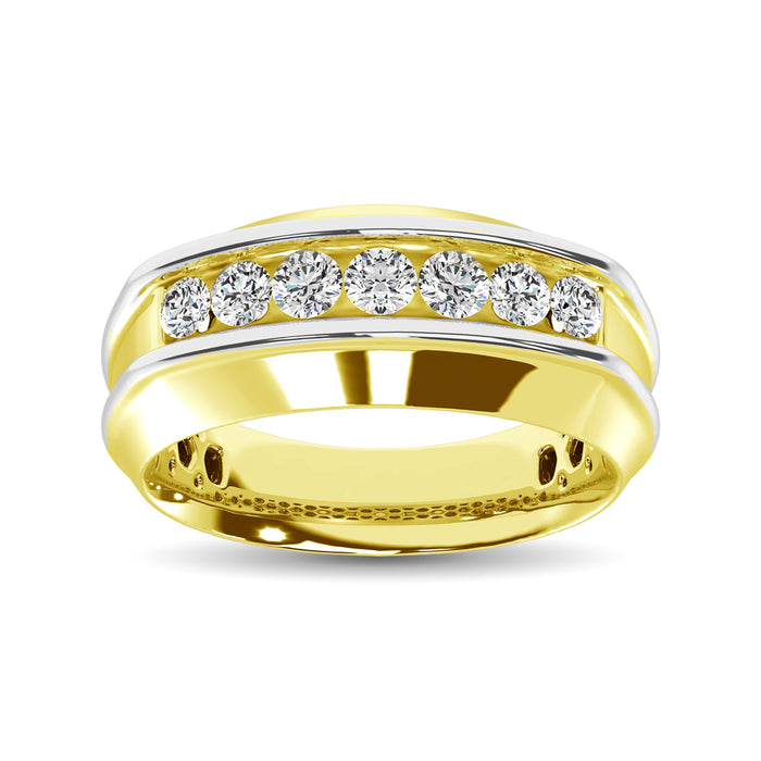 10K Yellow Gold with Accent of 10K White Gold 1/4 Ct.Tw. Diamond 7 Stone Mens Band