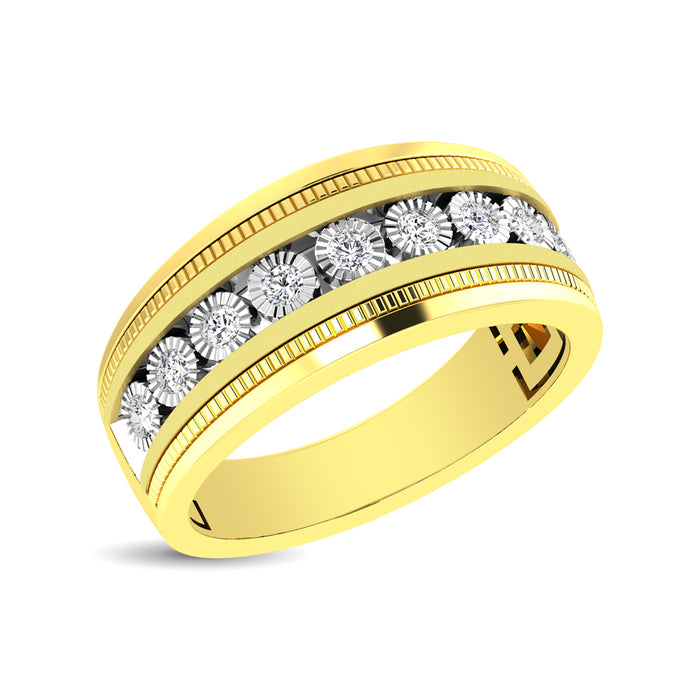 10K Yellow Gold 1/2 Ct.Tw. Diamond 9 Stone Illusion Mens Band