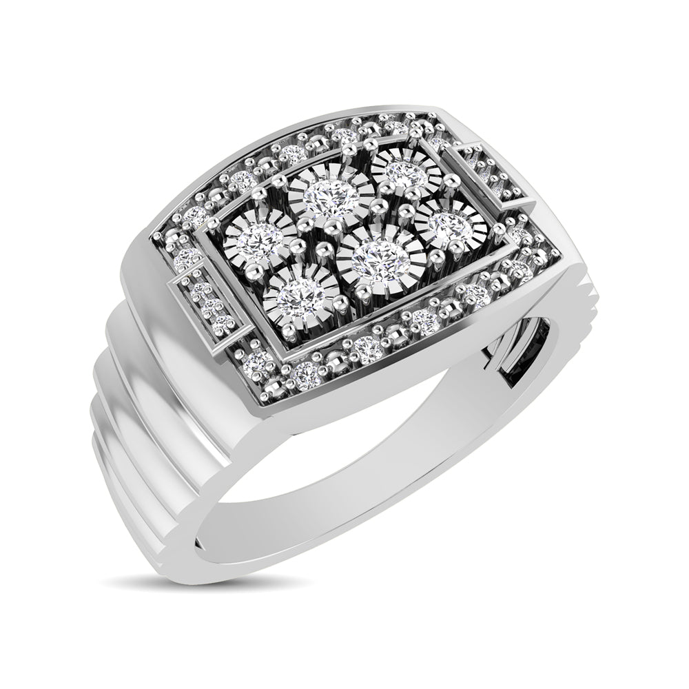 10K White Gold 1/4 Ct.Tw. Diamond Illusion Men's Fashion Ring