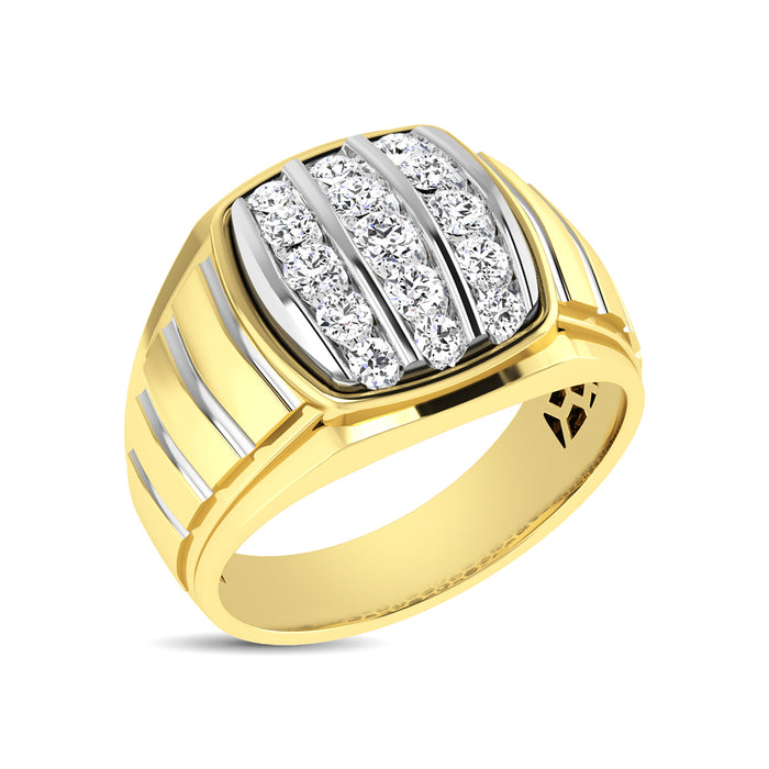 10K Yellow Gold 1 Ct.Tw. Diamond Verticle Stripe Mens Fahion Ring