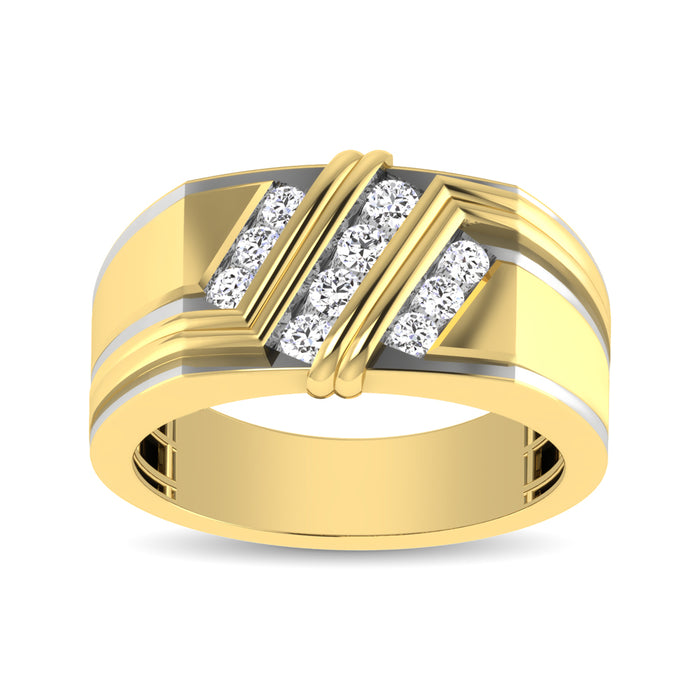 10K Yellow Gold 1/2 Ctw Round Cut Diamond Mens Wedding Band