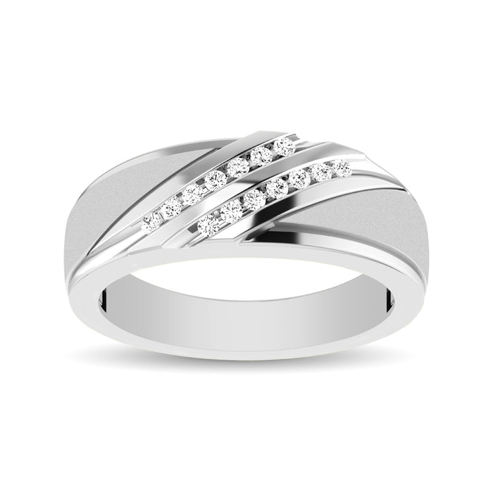 Diamond Accent 1/5 Ctw Men's  Slant Wedding Band in 10K White Gold