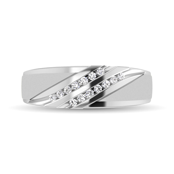 Diamond Accent 1/5 Ctw Men's  Slant Wedding Band in 10K White Gold