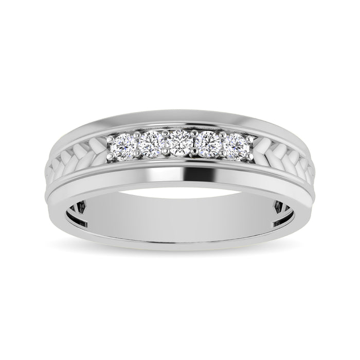 10K White Gold 1/4 Ct.Tw. Diamond Five Stone Mens Band