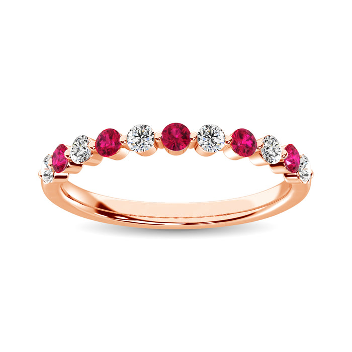 Diamond 1/2 Ct.Tw. And Alternate Ruby Stack Band in 14K Rose Gold ( 6 Diamond and 5 Ruby )