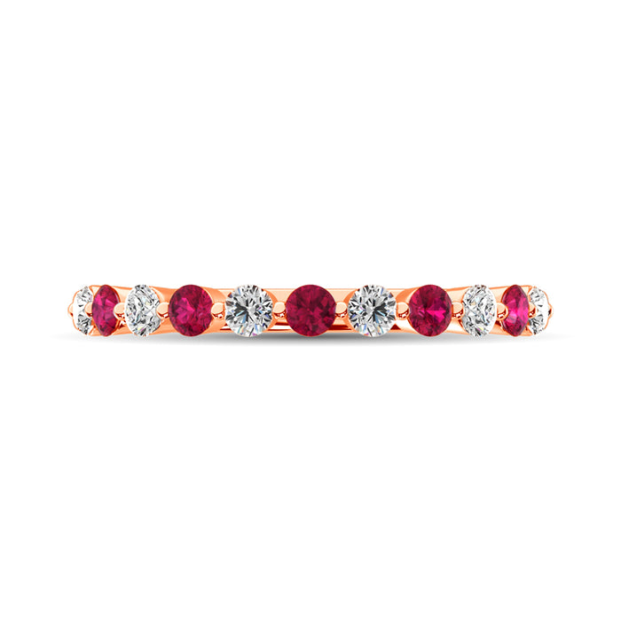 Diamond 1/2 Ct.Tw. And Alternate Ruby Stack Band in 14K Rose Gold ( 6 Diamond and 5 Ruby )