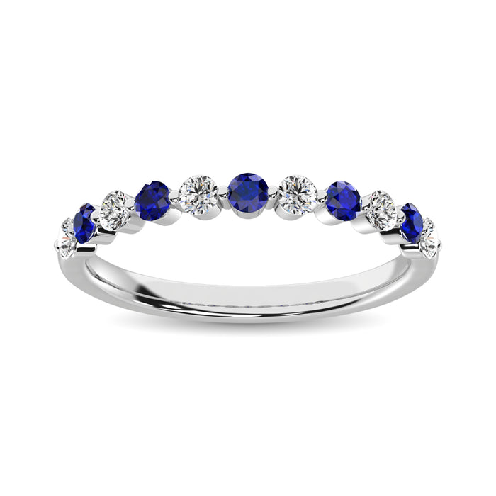 Diamond 1/2 Ct.Tw. And Blue Sapphire Stack Band in 14K White Gold ( 6 Diamond and 5 Blue Sapphire )