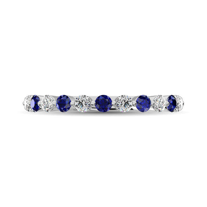 Diamond 1/2 Ct.Tw. And Blue Sapphire Stack Band in 14K White Gold ( 6 Diamond and 5 Blue Sapphire )