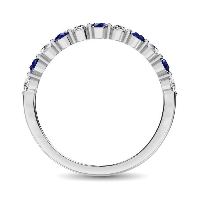 Diamond 1/2 Ct.Tw. And Blue Sapphire Stack Band in 14K White Gold ( 6 Diamond and 5 Blue Sapphire )