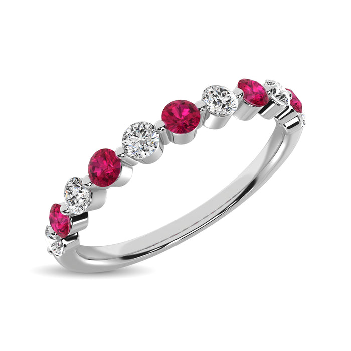 Diamond 1/2 Ct.Tw. And Ruby Stack Band in 14K White Gold ( 6 Diamond and 5 Ruby )