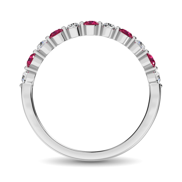 Diamond 1/2 Ct.Tw. And Ruby Stack Band in 14K White Gold ( 6 Diamond and 5 Ruby )