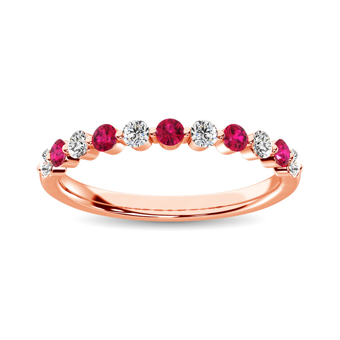 Diamond 7/8 Ct.Tw. And Alternate Ruby Stack Band in 14K Rose Gold ( 6 Diamond and 5 Ruby )