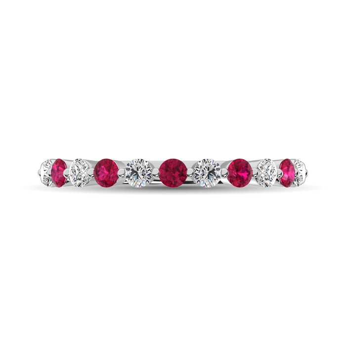 Diamond 7/8 Ct.Tw. And Ruby Stack Band in 14K White Gold ( 6 Diamond and 5 Ruby )