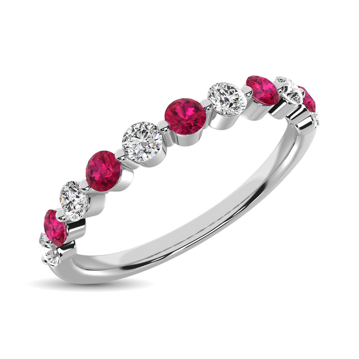 Diamond 7/8 Ct.Tw. And Ruby Stack Band in 14K White Gold ( 6 Diamond and 5 Ruby )