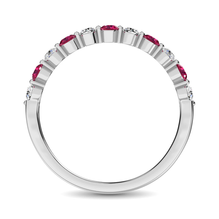 Diamond 7/8 Ct.Tw. And Ruby Stack Band in 14K White Gold ( 6 Diamond and 5 Ruby )